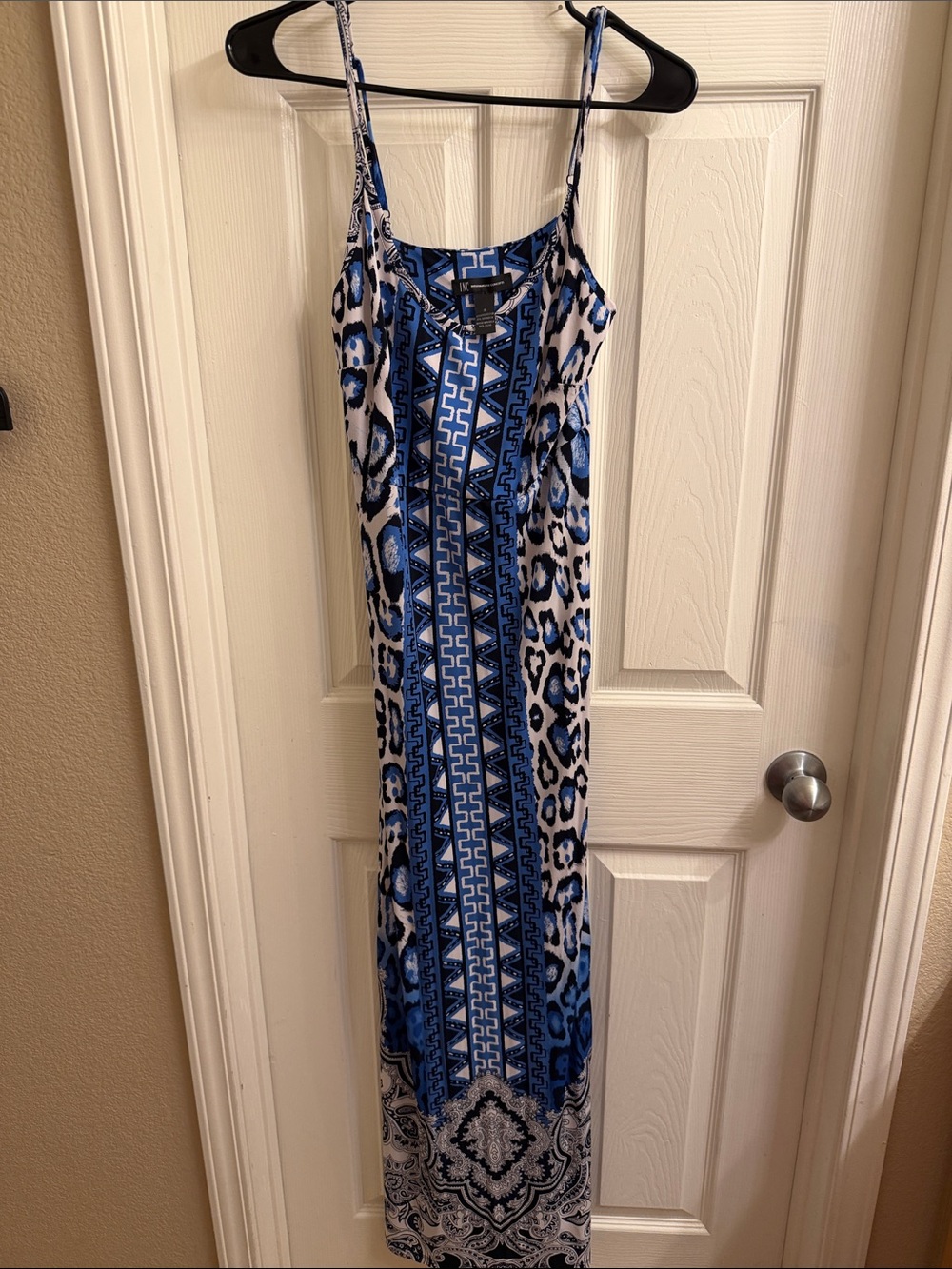 INC International Concepts Blue & White Printed Spaghetti-Strap Maxi Dress